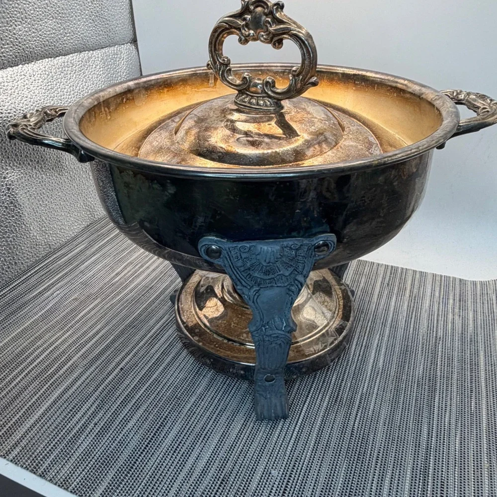 Eales 1779 Silverplate Chafing Dish Ornate Stand Water Pan Lid Victorian Style